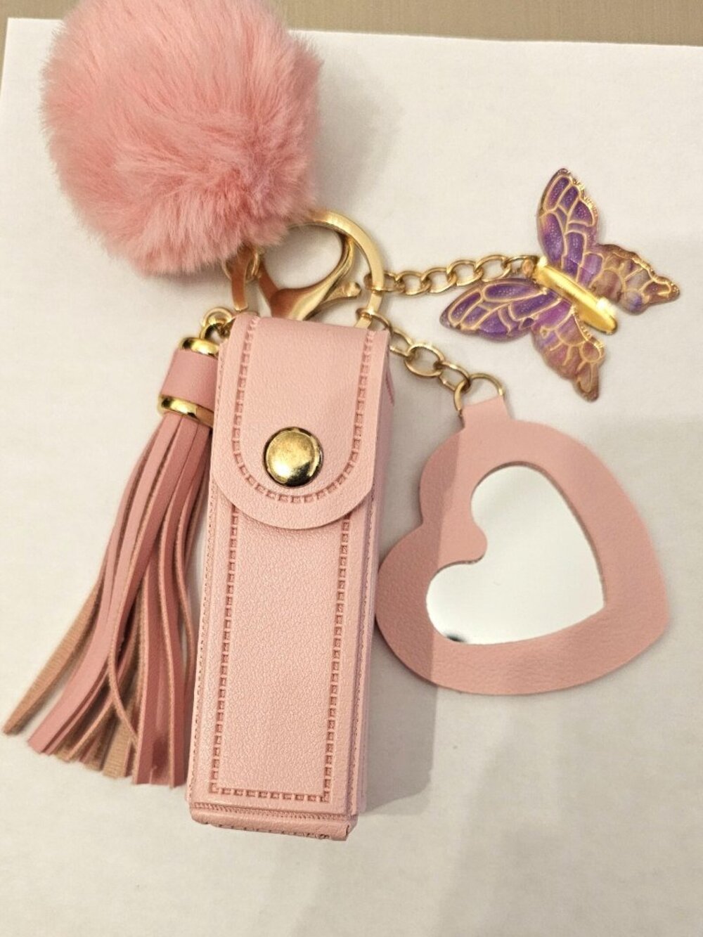Pink Lipstick Case Charm, Cute Mirror Bag Charm, Purse Accessory,
